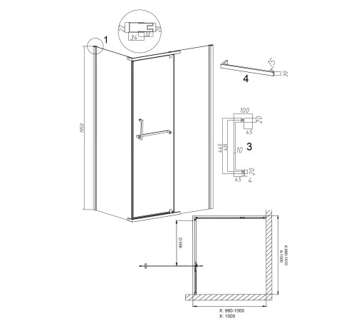 Душевое ограждение Grossman Pragma 100.K33.03.100.42.00-200.K33.03.100.42.00 (100х100х195) раздвижная,графит сатин,стекло прозрачное