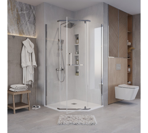 Душевое ограждение Grossman Pragma 302.K33.03.1010.10.00 (100х100х195) трапеция,распашная,хром,стекло прозрачное