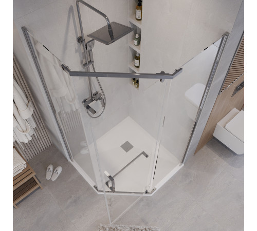 Душевое ограждение Grossman Pragma 302.K33.03.1010.10.00 (100х100х195) трапеция,распашная,хром,стекло прозрачное