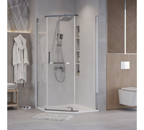 Душевое ограждение Grossman Pragma 302.K33.03.1010.10.00 (100х100х195) трапеция,распашная,хром,стекло прозрачное