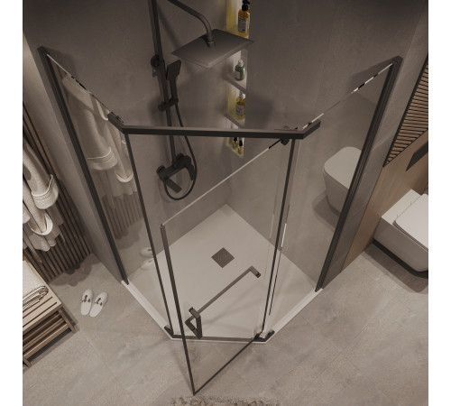 Душевое ограждение Grossman Pragma 302.K33.03.1010.21.00 (100х100х195) трапеция,распашная,черный матовый,стекло прозрачное