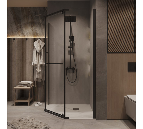 Душевое ограждение Grossman Pragma 302.K33.03.1010.21.00 (100х100х195) трапеция,распашная,черный матовый,стекло прозрачное