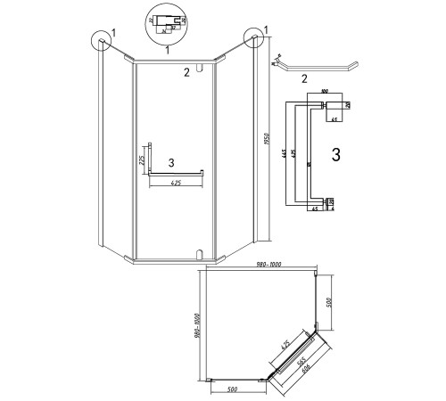Душевое ограждение Grossman Pragma 302.K33.03.1010.21.10 (100х100х195) трапеция,распашная,черный матовый,стекло тонированное