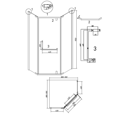 Душевое ограждение Grossman Pragma 302.K33.03.9090.21.10 (90х90х195) трапеция,распашная,черный матовый,стекло тонированное