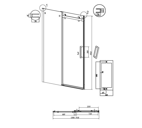 Дверь в нишу Grossman Classic 100.K33.04.140.21.00 (140х195) черный матовый,стекло прозрачное,раздвижная