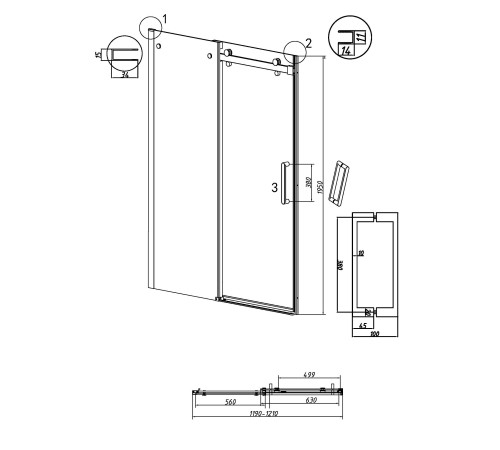 Дверь в нишу Grossman Classic 100.K33.04.120.42.00 (120х195) графит сатин,стекло прозрачное,раздвижная