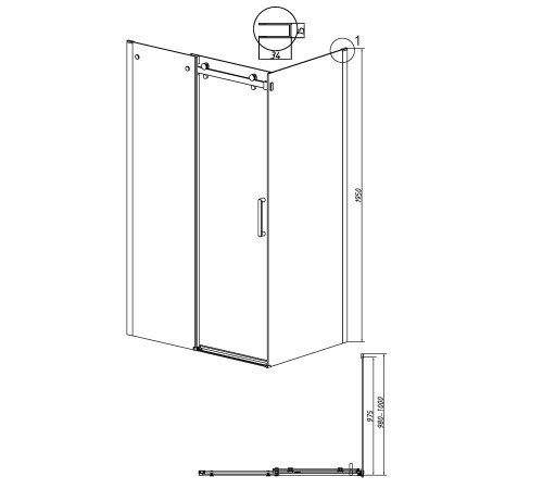 Боковая стенка Grossman Classic 200.K33.04.100.21.00 (100х195) черный матовый,стекло прозрачное