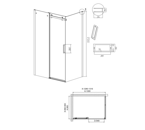 Душевое ограждение Grossman Classic 100.K33.04.130.21.10- 200.K33.04.90.21.10 (130х90х195) раздвижная,черный матовый,стекло тонированное