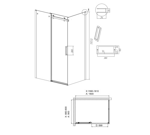 Душевое ограждение Grossman Classic 100.K33.04.160.32.00-200.K33.04.90.32.00 (160х90х195) раздвижная,золото сатин,стекло прозрачное