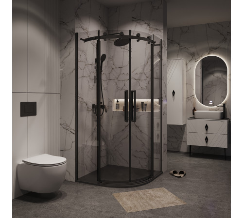 Душевое ограждение Grossman Classic 301.K33.04.9090.21.00 (90х90х195) четверть круга,раздвижная,черный матовый,стекло прозрачное