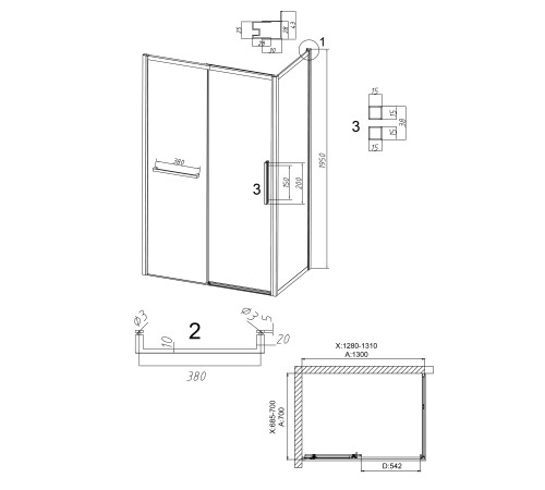 Душевое ограждение Grossman Style 100.K33.05.130.10.00-200.K33.05.70.10.00 (130х70х195) раздвижная,хром,стекло прозрачное