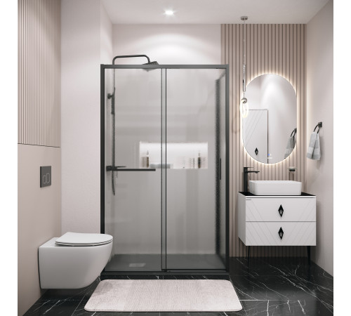 Душевое ограждение Grossman Style 100.K33.05.130.21.02-200.K33.05.70.21.02 (130х70х195) раздвижная(левая),черный матовый,стекло шиншилла