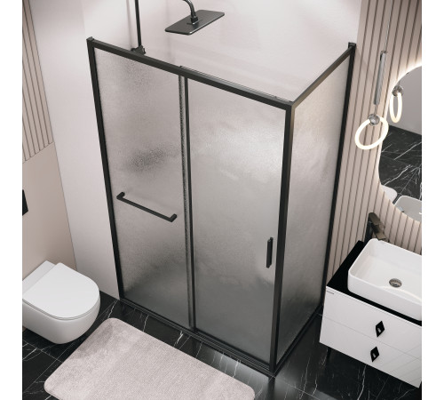 Душевое ограждение Grossman Style 100.K33.05.130.21.02-200.K33.05.70.21.02 (130х70х195) раздвижная(левая),черный матовый,стекло шиншилла