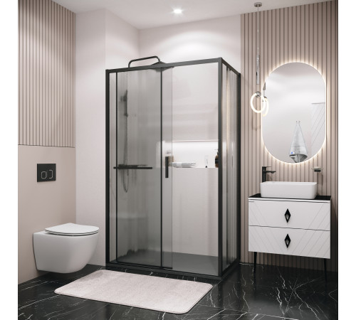Душевое ограждение Grossman Style 100.K33.05.130.21.02-200.K33.05.70.21.02 (130х70х195) раздвижная(левая),черный матовый,стекло шиншилла