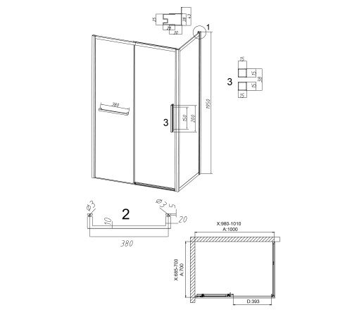 Душевое ограждение Grossman Style 100.K33.05.100.21.02-200.K33.05.70.21.02 (100х70х195) раздвижная(левая),черный матовый,стекло шиншилла