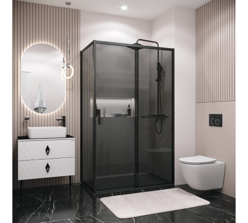 Душевое ограждение Grossman Style 100.K33.05.130.21.10-200.K33.05.70.21.10 (130х70х195) раздвижная,черный матовый,стекло тонированное