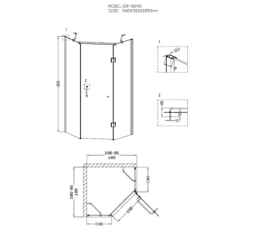 Душевое ограждение Grossman Classic GR-8090 (90х90х185) трапеция,распашная