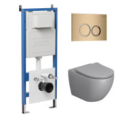 Комплект 3 в 1: Grossman инсталляция 900.K31.01.000+клавиша 700.K31.01.310.310 золото матовый+унитаз GR-4411SQ