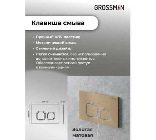 Комплект 3 в 1: Grossman инсталляция 900.K31.01.000+клавиша 700.K31.02.310.310 золото матовый+унитаз GR-4411S
