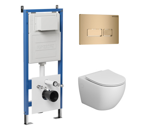 Комплект 3 в 1: Grossman инсталляция 900.K31.01.000+клавиша 700.K31.03.310.310 золото матовый+унитаз GR-4411S