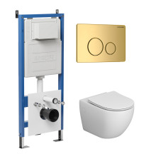 Комплект 3 в 1: Grossman инсталляция 900.K31.01.000+клавиша 700.K31.05.30M.30M золото глянцевый+унитаз GR-4411S