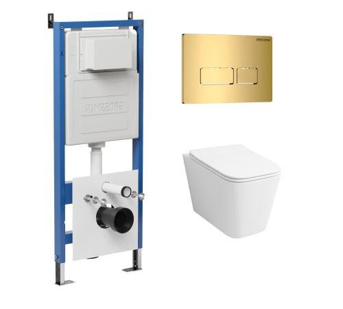 Комплект 3 в 1: Grossman инсталляция 900.K31.01.000+клавиша 700.K31.03.300.300 золото глянцевый+унитаз GR-4441S