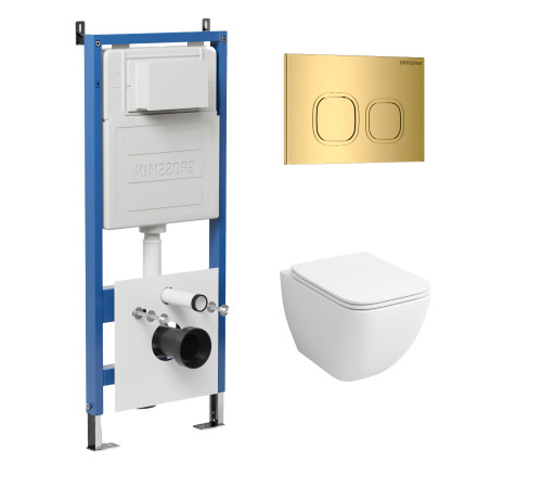 Комплект 3 в 1: Grossman инсталляция 900.K31.01.000+клавиша 700.K31.02.300.300 золото глянцевый+унитаз GR-4447S