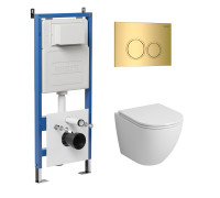 Комплект 3 в 1: Grossman инсталляция 900.K31.01.000+клавиша 700.K31.01.300.300 золото глянцевый+унитаз GR-4455S