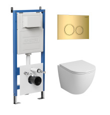 Комплект 3 в 1: Grossman инсталляция 900.K31.01.000+клавиша 700.K31.01.300.300 золото глянцевый+унитаз GR-4455S