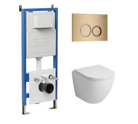 Комплект 3 в 1: Grossman инсталляция 900.K31.01.000+клавиша 700.K31.01.310.310 золото матовый+унитаз GR-4455S