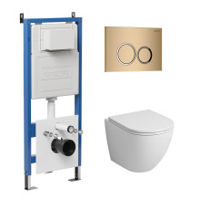 Комплект 3 в 1: Grossman инсталляция 900.K31.01.000+клавиша 700.K31.01.310.310 золото матовый+унитаз GR-4455S