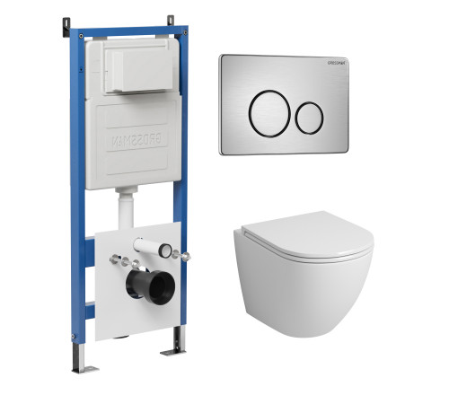 Комплект 3 в 1: Grossman инсталляция 900.K31.01.000+клавиша 700.K31.05.12M.12M хром сатиновый+унитаз GR-4455SQ