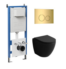 Комплект 3 в 1: Grossman инсталляция 900.K31.01.000+клавиша 700.K31.01.300.300 золото глянцевый+унитаз GR-4455BMSQ