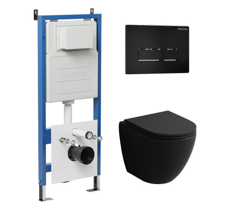 Комплект 3 в 1: Grossman инсталляция 900.K31.01.000+клавиша 700.K31.03.210.210 черный матовый+унитаз GR-4455BMSQ