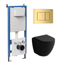 Комплект 3 в 1: Grossman инсталляция 900.K31.01.000+клавиша 700.K31.04.30M.30M золото глянцевый+унитаз GR-4455BMSQ