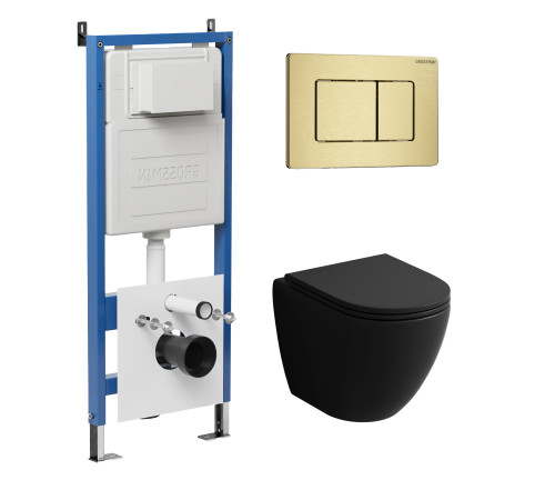 Комплект 3 в 1: Grossman инсталляция 900.K31.01.000+клавиша 700.K31.04.32M.32M золото сатиновый+унитаз GR-4455BMS