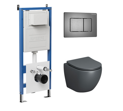 Комплект 3 в 1: Grossman инсталляция 900.K31.01.000+клавиша 700.K31.04.42M.42M графит сатиновый+унитаз GR-4455GMS