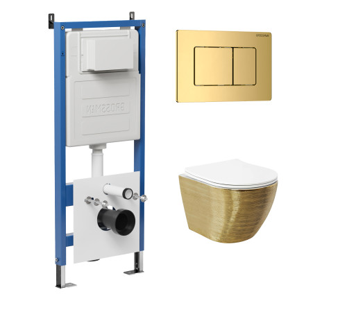Комплект 3 в 1: Grossman инсталляция 900.K31.01.000+клавиша 700.K31.04.30M.30M золото глянцевый+унитаз GR-4455GWS