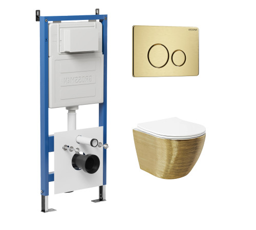 Комплект 3 в 1: Grossman инсталляция 900.K31.01.000+клавиша 700.K31.05.32M.32M золото сатиновый+унитаз GR-4455GWS