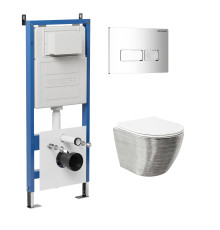 Комплект 3 в 1: Grossman инсталляция 900.K31.01.000+клавиша 700.K31.03.100.100 хром глянцевый+унитаз GR-4455SWS