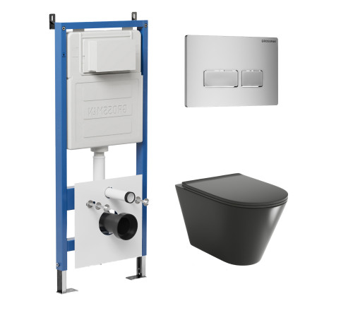 Комплект 3 в 1: Grossman инсталляция 900.K31.01.000+клавиша 700.K31.03.110.110 хром матовый+унитаз GR-4477BMSQ