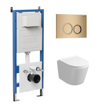 Комплект 3 в 1: Grossman инсталляция 900.K31.01.000+клавиша 700.K31.01.310.310 золото матовый+унитаз GR-4477S