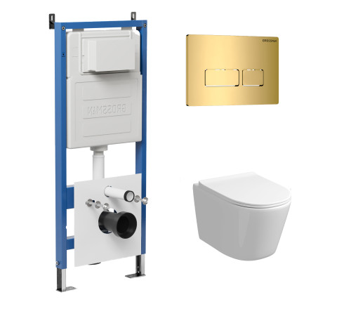 Комплект 3 в 1: Grossman инсталляция 900.K31.01.000+клавиша 700.K31.03.300.300 золото глянцевый+унитаз GR-4477SQ