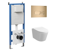 Комплект 3 в 1: Grossman инсталляция 900.K31.01.000+клавиша 700.K31.03.310.310 золото матовый+унитаз GR-4477SQ