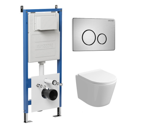 Комплект 3 в 1: Grossman инсталляция 900.K31.01.000+клавиша 700.K31.05.12M.12M хром сатиновый+унитаз GR-4477SQ