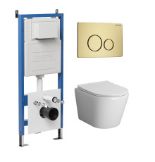 Комплект 3 в 1: Grossman инсталляция 900.K31.01.000+клавиша 700.K31.05.32M.32M золото сатиновый+унитаз GR-4478BMS