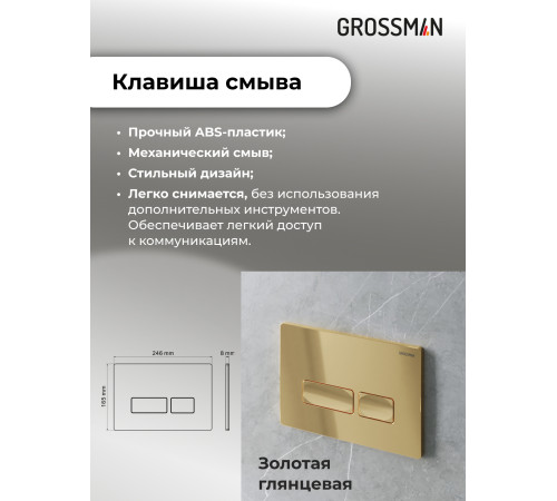 Комплект 2 в 1: Grossman инсталляция Pragma 900.K31.01.000+клавиша смыва 700.K31.03.300.300 золото глянцевый