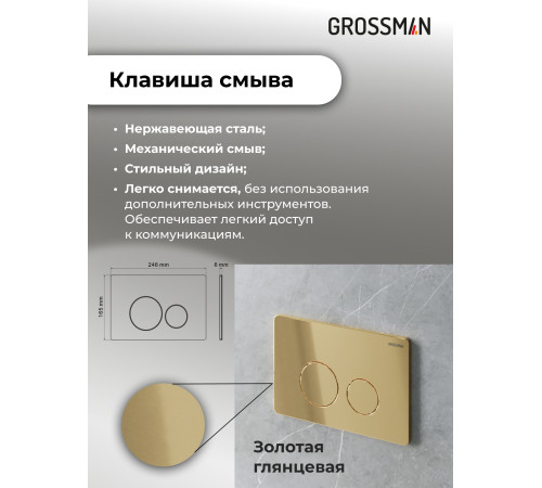 Комплект 2 в 1: Grossman инсталляция Style 900.K31.01.000+клавиша смыва 700.K31.05.30M.30M золото глянцевый