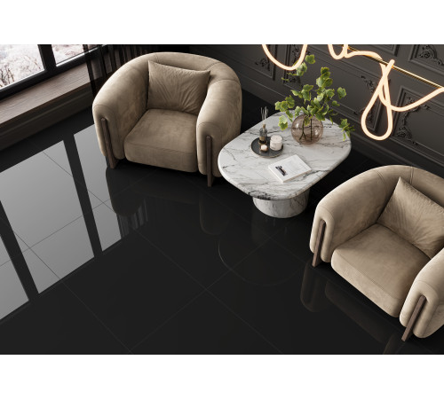 Керамогранит LCM 60120DMS99HG Domines Black 60x120 черный суперполированный моноколор