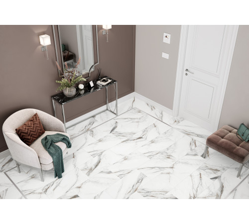 Керамогранит Delacora D120208M Carrara Cersei 60x120 белый / серый матовый / карвинг под мрамор